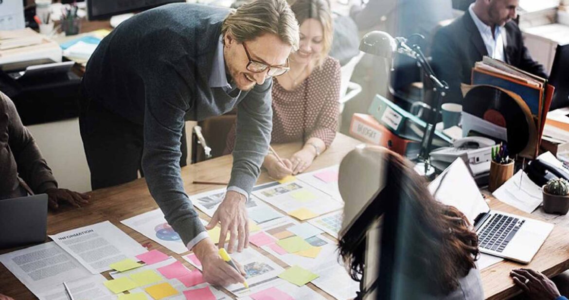 People gathered together working on an agile plan