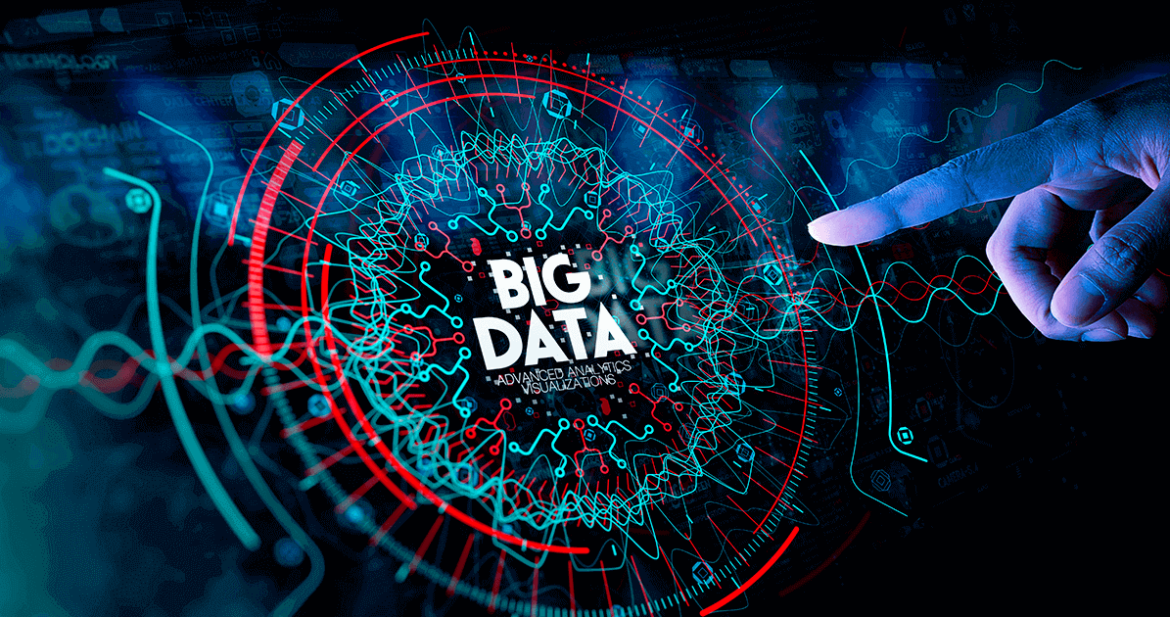 Hologram of the word "big data" and an index finger interacting