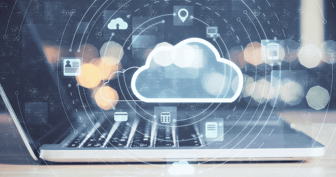 Holographic image of a cloud on a laptop computer