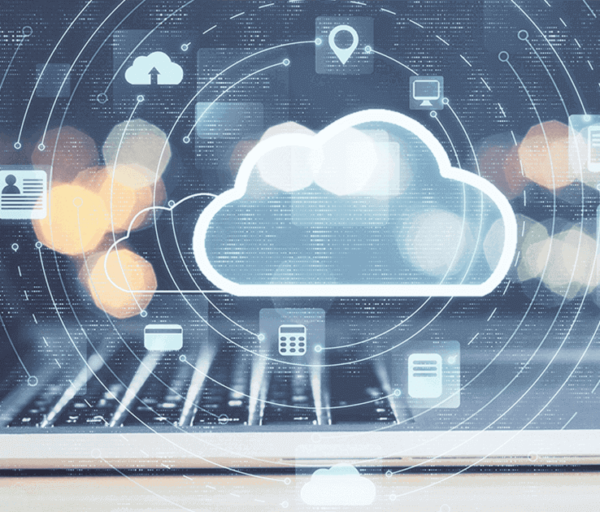 Holographic image of a cloud on a laptop computer