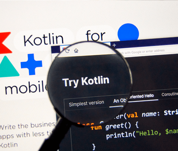 Image of a computer screen with zoom in of Kotlin
