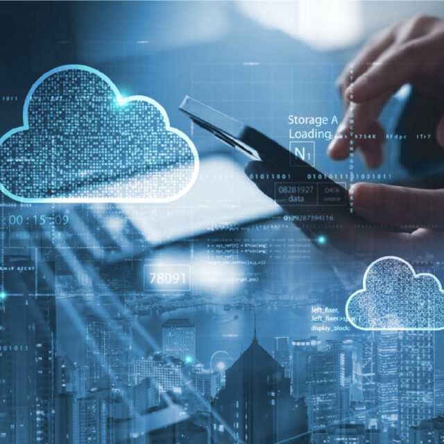 cloud_computing Holographic image of cloud computing with a cellphone at the back