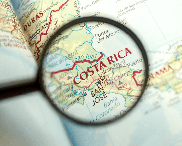 Map of Costa Rica in a magnifying glass