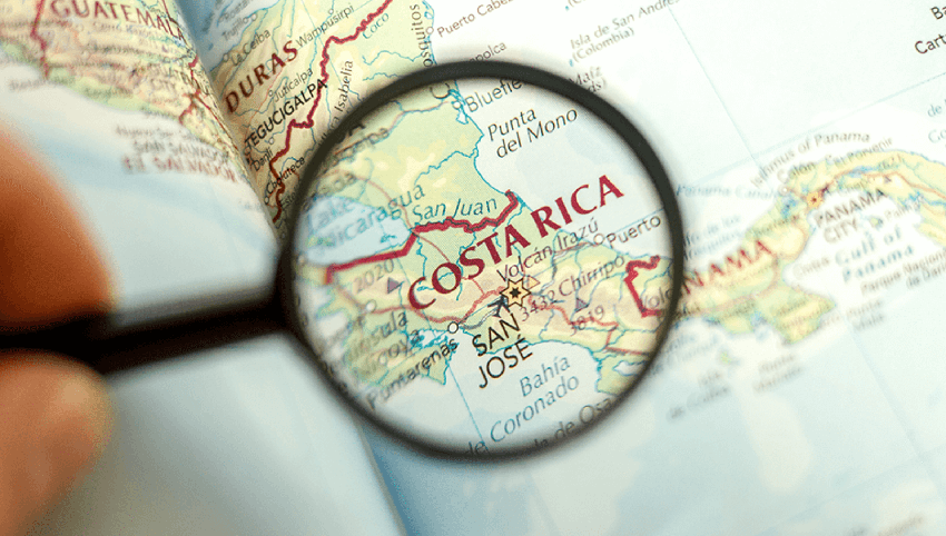 Map of Costa Rica in a magnifying glass