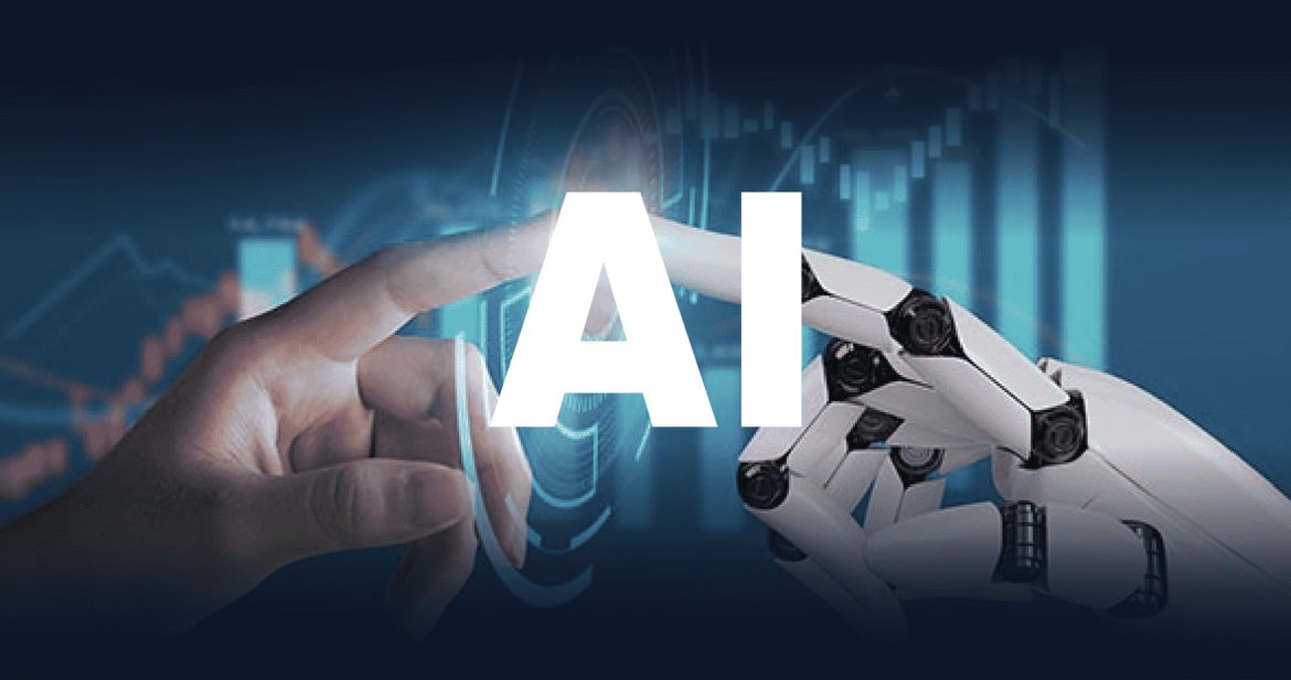 Image of a human hand and a robotic hand joining by the index finger