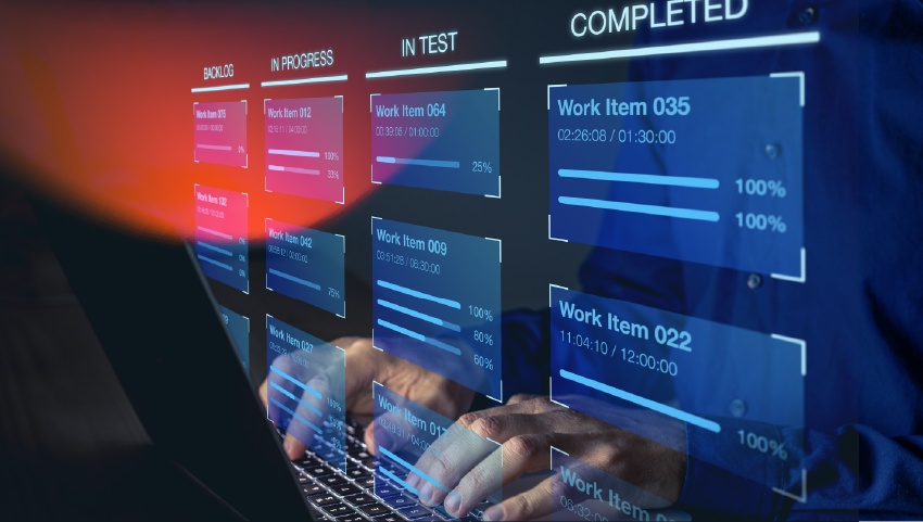 Person at a computer working on an agile plan in canva
