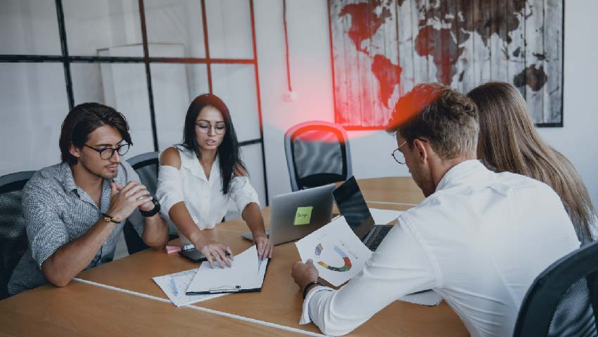 Young business people in formal clothes working in the office
